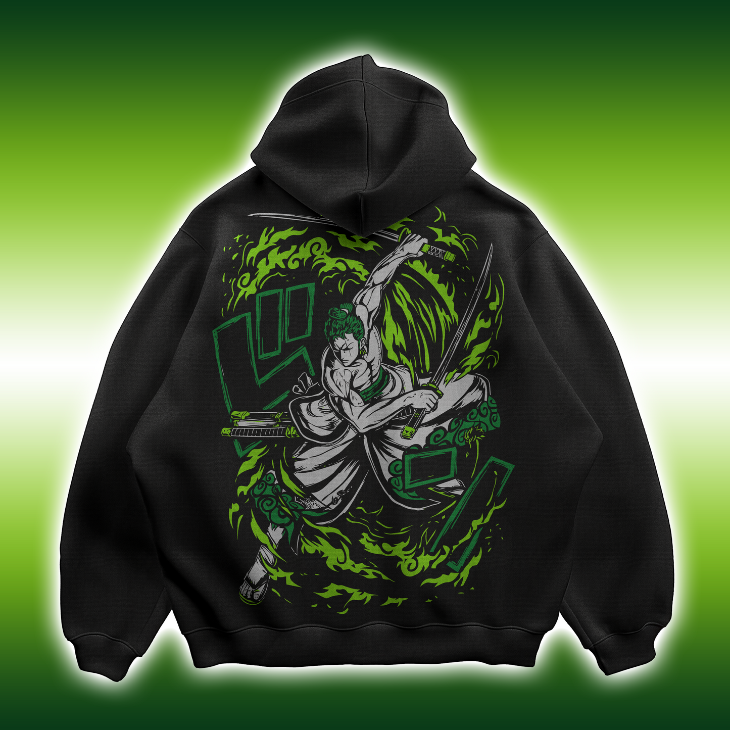 Roronoa Zoro Graphic Hoodie – Green Flame Style