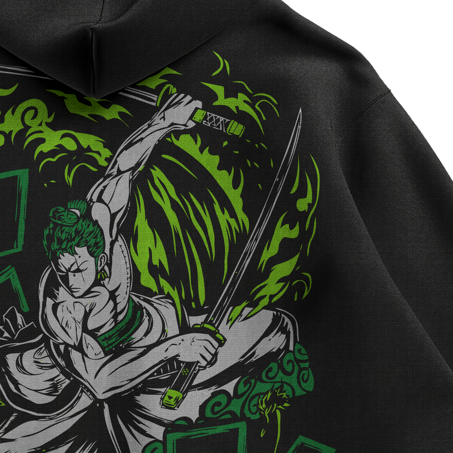 Roronoa Zoro Graphic Hoodie – Green Flame Style